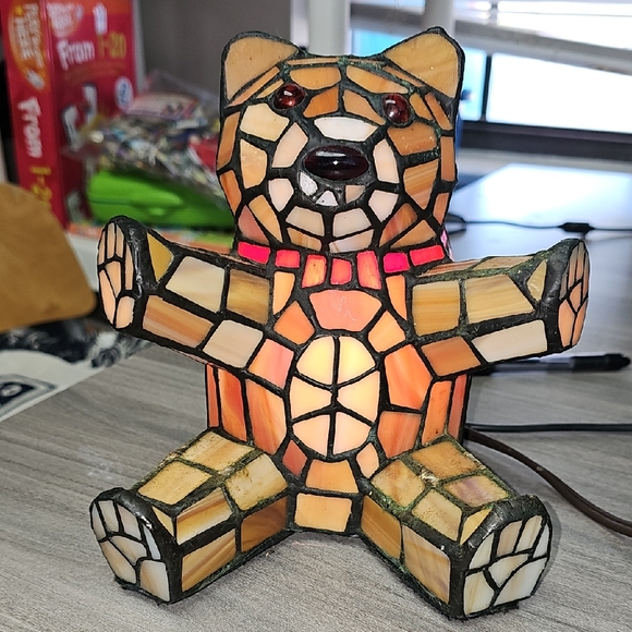 None Other - Vintage Tiffany Style Teddy Bear Lamp